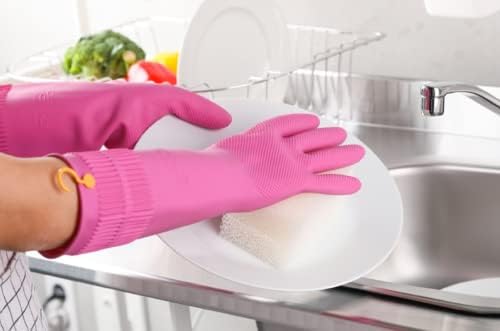 Myungjin 2 Pairs Reusable Waterproof Latex Gloves with Hang-Dry Hooks