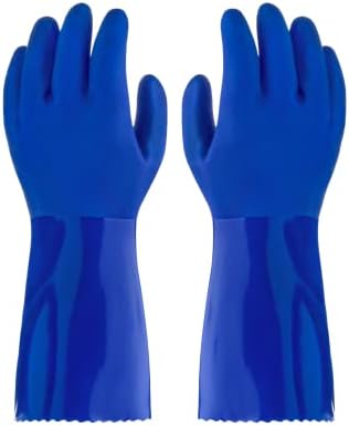 Kitchen-Star Ultimate Rubber PVC Gloves with Cotton Lining Anti-Slip Extra Thickness Blue Small