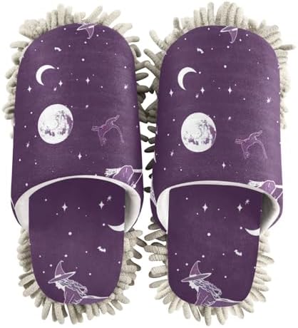 FLildon Microfiber Mop Slippers for Men Women Halloween Witch Design