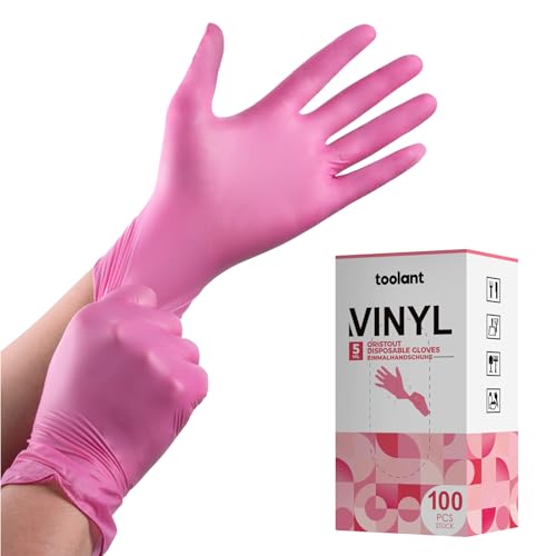 OriStout Pink Vinyl Gloves for Women 100 Pack