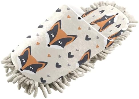 Bulletgxll Fox Pattern Hearts Microfiber Cleaning Slippers L