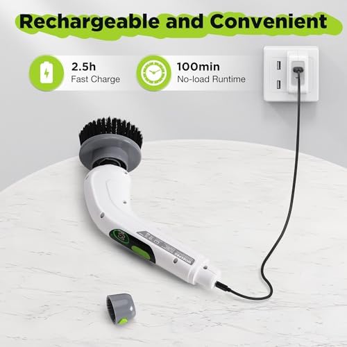 WORKPRO Electric Spin Scrubber Cordless 3-Speed Waterproof 8 Brush Heads