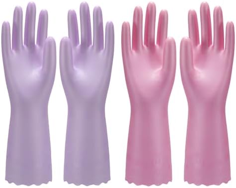 Bamllum Rubber Dishwashing Gloves - 2 Pairs Non-Slip Reusable Comfortable Durable