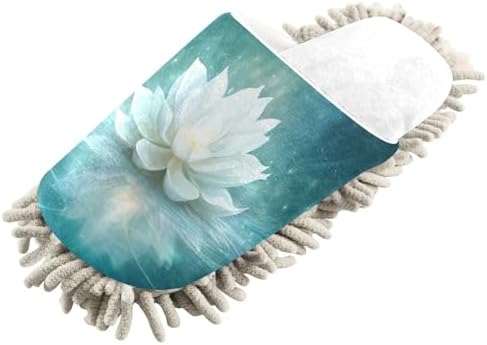 RunningBear White Flowers Lotus Mop Slippers for Home Cleaning