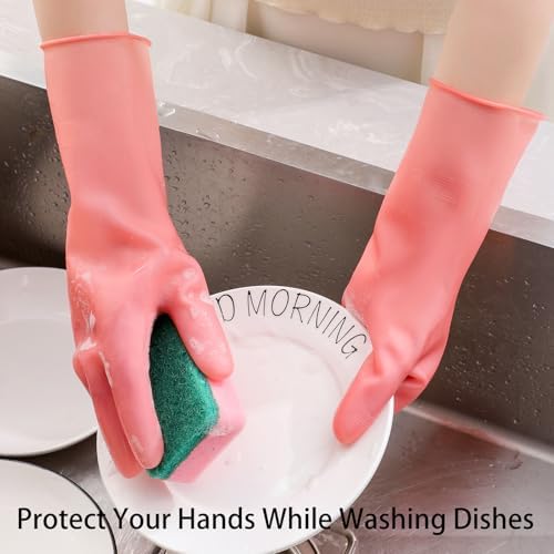 3 Pairs Natural Rubber Dishwashing Gloves for Hand Protection and Cleanliness