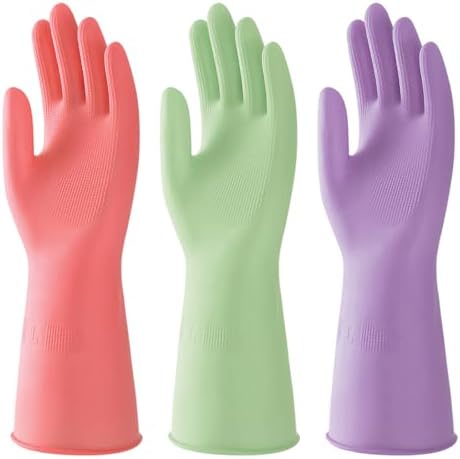 3 Pairs Natural Rubber Dishwashing Gloves for Hand Protection and Cleanliness