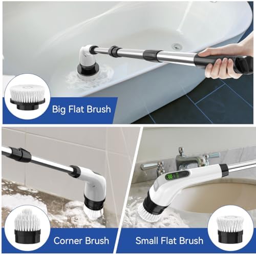 ALPONO Electric Spin Scrubber with 7 Heads - Cordless Power Shower Brush for Bathrooms and Tiles Black