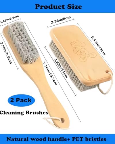 Wood Handle Scrub Brush Set - 2 Pack for Cleaning Clothes Shoes Carpets