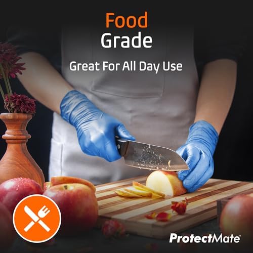 Protectmate Blue Nitrile Food Prep Gloves - 5 Mil Textured Disposable