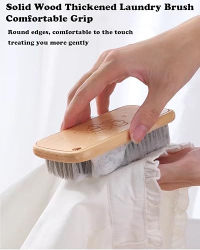 Wood Handle Scrub Brush Set - 2 Pack for Cleaning Clothes Shoes Carpets