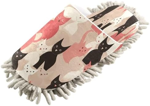 Cats Pattern Mopping Slippers Washable Microfiber