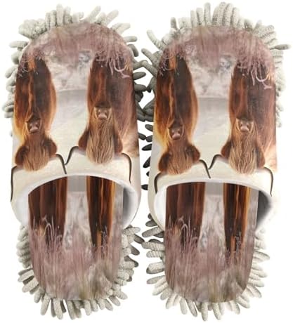 Highland Cow Cleaning Slippers with Microfiber Mop Pads