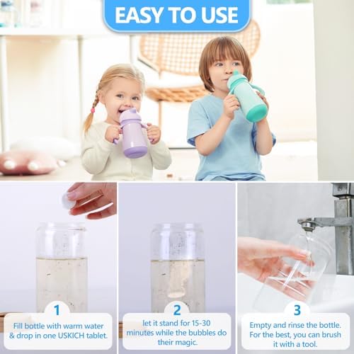 USKICH Water Bottle Tablets 48 Pack - Stainless Steel Plastic Cleaner
