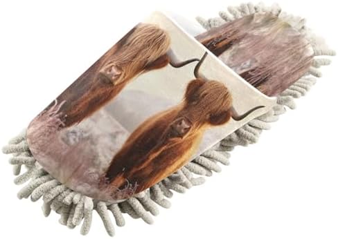 Highland Cow Cleaning Slippers with Microfiber Mop Pads