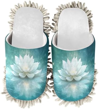 RunningBear White Flowers Lotus Mop Slippers for Home Cleaning