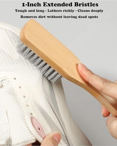 Wood Handle Scrub Brush Set - 2 Pack for Cleaning Clothes Shoes Carpets