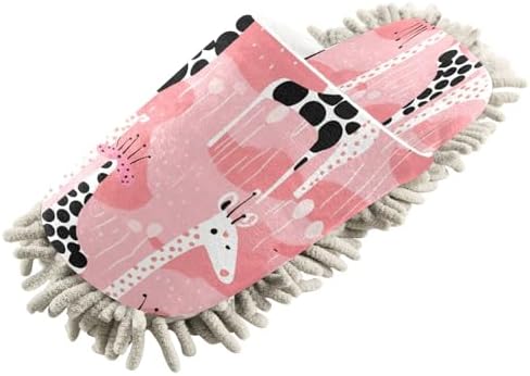 Bulletgxll Pink Giraffes Mop Slippers Washable