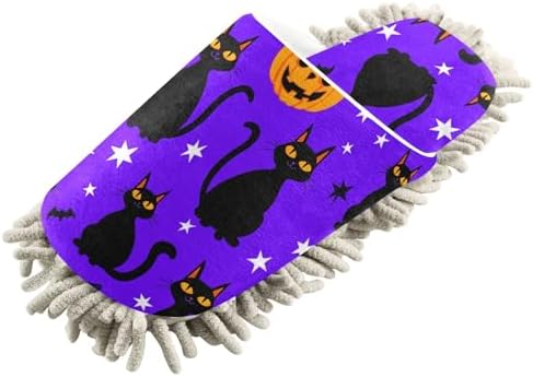 Burbuja Pumpkins Black Cats Mop Slippers for All Sizes