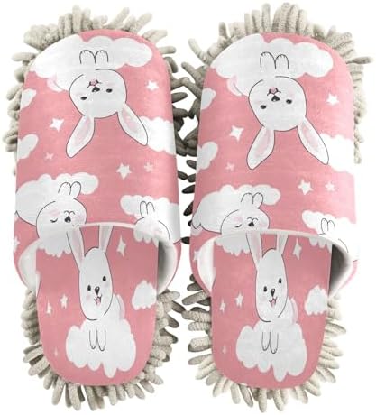 Bulletgxll Cute Rabbits Mop Slippers Washable Floor Mop Slippers