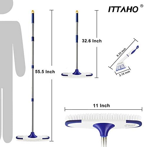 ITTAHO Floor Scrub Brush with 53 Long Handle - Deck Grout Cleaning Tool Set