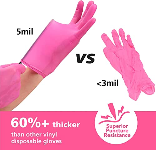 OriStout Pink Vinyl Gloves for Women 100 Pack
