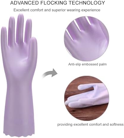 Bamllum Rubber Dishwashing Gloves - 2 Pairs Non-Slip Reusable Comfortable Durable