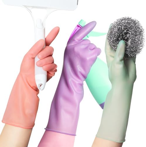 3 Pairs Natural Rubber Dishwashing Gloves for Hand Protection and Cleanliness