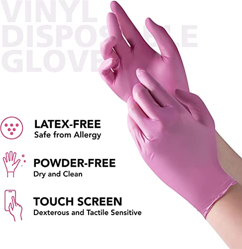 OriStout Pink Vinyl Gloves for Women 100 Pack