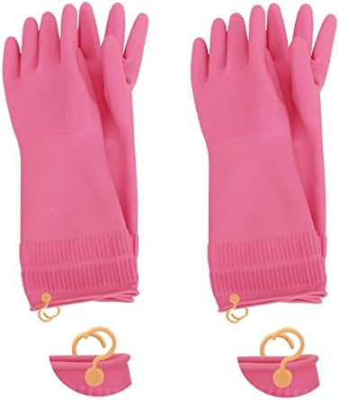 Myungjin 2 Pairs Reusable Waterproof Latex Gloves with Hang-Dry Hooks