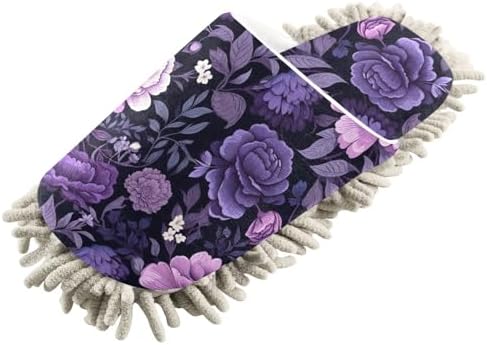 RunningBear Beautiful Leaves Purple Florals Mop Slippers