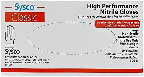 Sysco High Performance Nitrile Gloves Large Powder Free Blue Clear 100 Count
