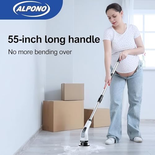 ALPONO Electric Spin Scrubber with 7 Heads - Cordless Power Shower Brush for Bathrooms and Tiles Black