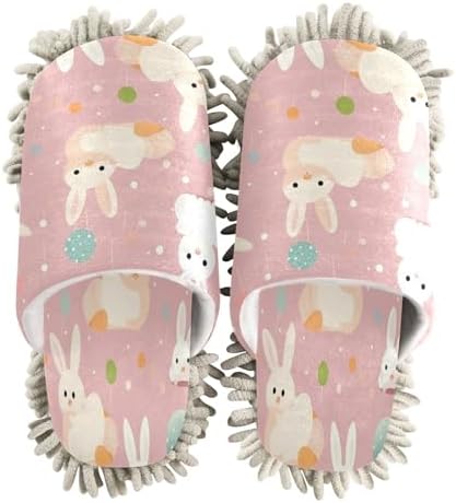 Pink Bunnies Microfiber Cleaning Slippers - Washable Floor Mop Slippers for Men Women
