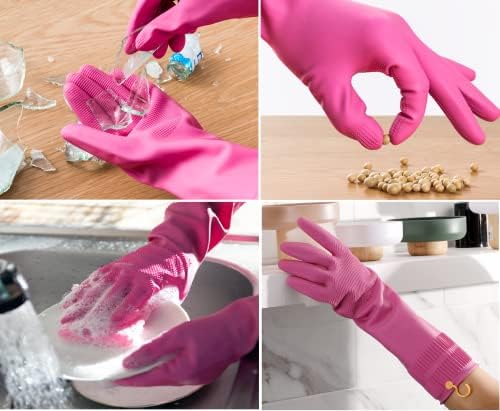 Myungjin 2 Pairs Reusable Waterproof Latex Gloves with Hang-Dry Hooks