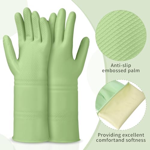 LYKACATT Reusable Rubber Dishwashing Gloves 3 Pairs Non-Slip Kitchen Gloves