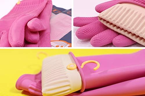 Myungjin 2 Pairs Reusable Waterproof Latex Gloves with Hang-Dry Hooks