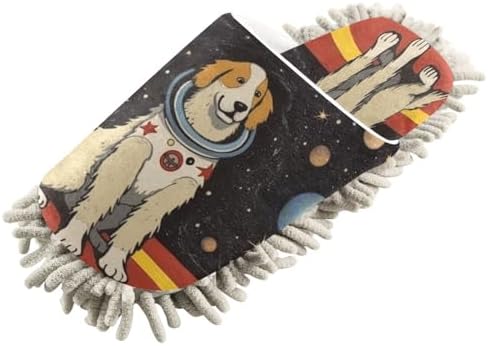 Bulletgxll Space Dog Mopping Slippers - Washable Microfiber Floor Mop Slippers for Men Women
