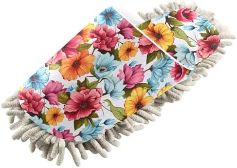 RunningBear Floral Watercolor Mop Slippers for House Cleaning