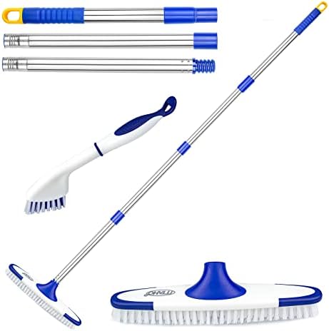 ITTAHO Floor Scrub Brush with 53 Long Handle - Deck Grout Cleaning Tool Set