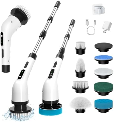 ELEBUILD 9-in-1 Electric Spin Scrubber with 8 Brush Heads
