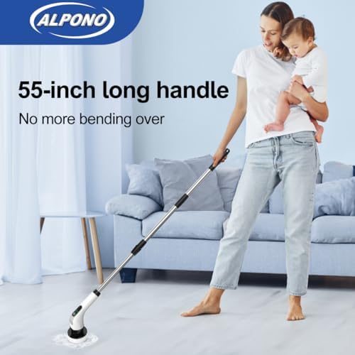 ALPONO Electric Spin Scrubber with 7 Heads - Cordless Power Shower Brush for Bathrooms and Tiles Black