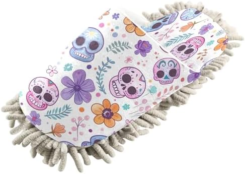 Colorful Skulls Cleaning Slippers with Microfiber Mop