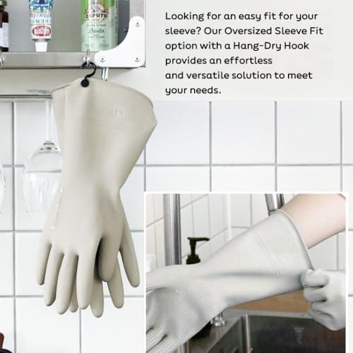Myungjin 2 Pairs Reusable Waterproof Latex Gloves with Hang-Dry Hooks