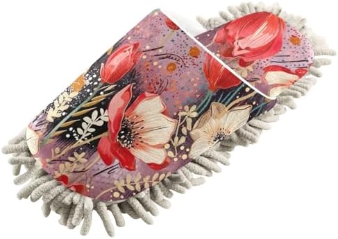RunningBear Red Flowers Floral Mop Slippers for Women Kitchen Cleaning