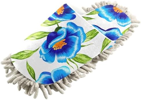 Burbuja Blue Flowers Mop Slippers - Absorbent Washable Unisex