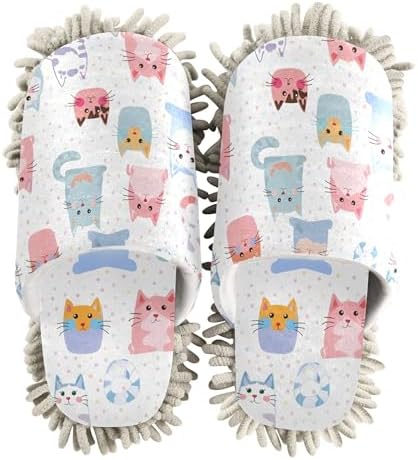 Burbuja Cartoon Cats Mop Slippers for Home Cleaning 1