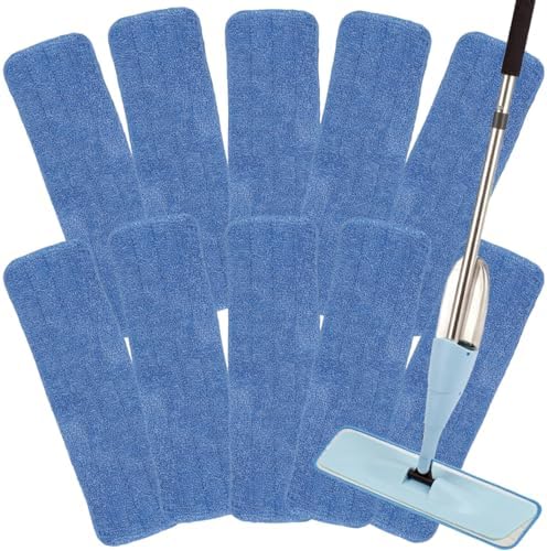 18 Inch Microfiber Spray Mop Replacement Heads - Blue 10 Pack
