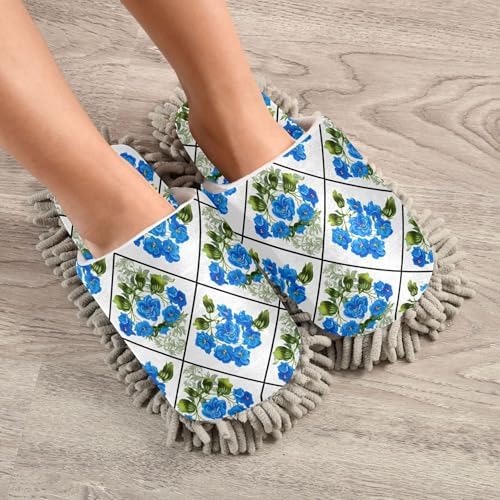 Burbuja Microfiber Mop Slippers with Blue Flowers Design