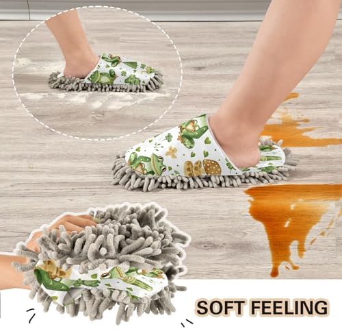 Frog Pattern Mop Slippers - Washable Microfiber Cleaning Slippers for Men and Women