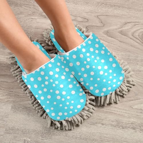 Blue and White Dot Microfiber Cleaning Slippers - L
